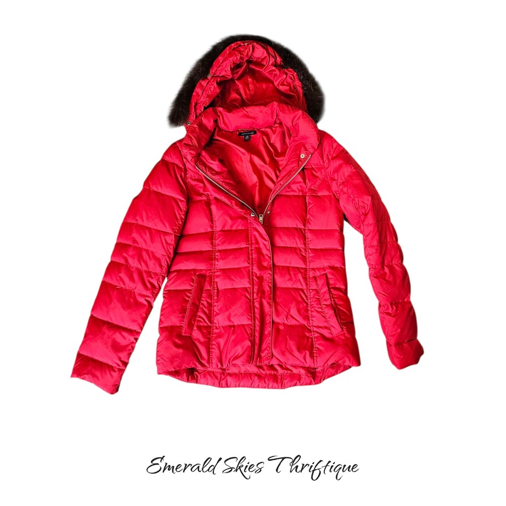 Tommy Hilfiger women's red down puffer coat with detachable hood